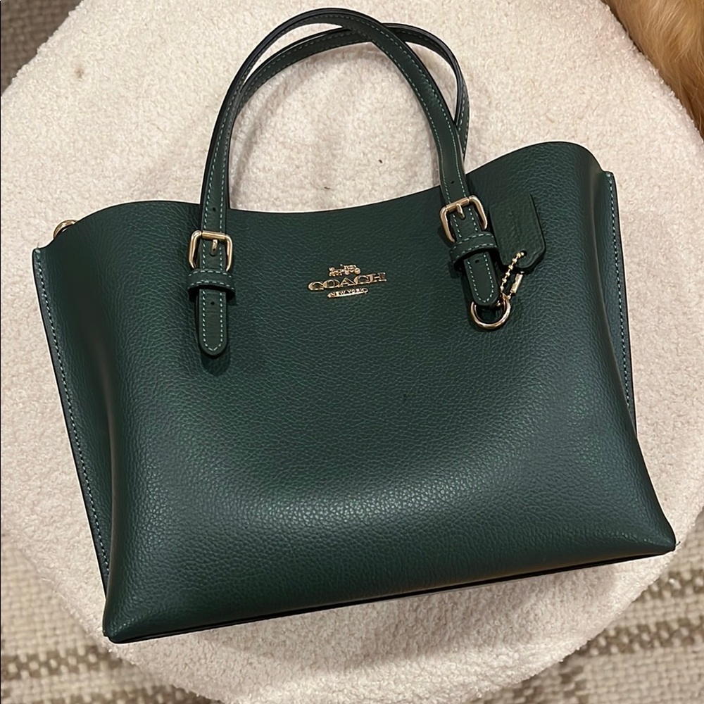 Coach Green Satchel with Structured Shape and Gold Accents